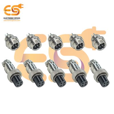 GX12 4 Pin 5A Male and Female Metal Aviation Connector Pack of 5 Pair